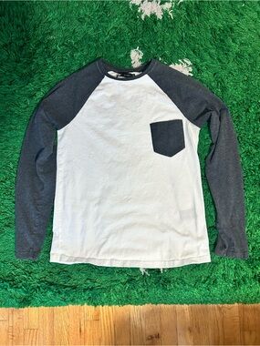 Simons White Body with Dark Gray Raglan Long Sleeve Tee